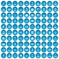 100 kapper iconen set blauw vector