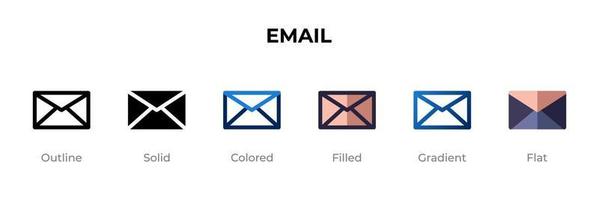 e-mailpictogram in verschillende stijl. e-mail vectorpictogrammen ontworpen in omtrek, effen, gekleurd, gevuld, verloop en vlakke stijl. symbool, logo afbeelding. vector illustratie