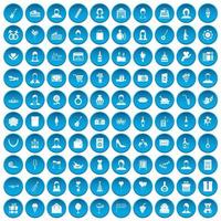 100 verjaardag iconen set blauw vector