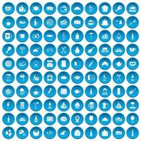 100 restaurantpictogrammen blauw ingesteld vector