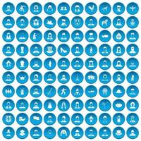 100 folk pictogrammen instellen blauw vector