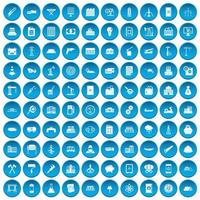 100 plantenpictogrammen blauw ingesteld vector