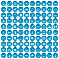 100 militaire middelen iconen set blauw vector