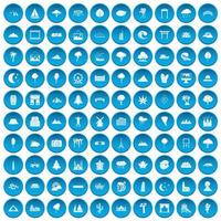 100 weergavepictogrammen blauw ingesteld vector