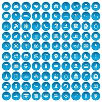 100 vreugde iconen set blauw vector