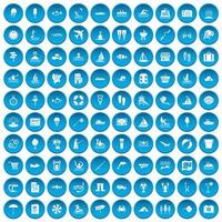 100 waterrecreatie iconen set blauw vector