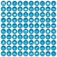100 alcohol iconen set blauw vector