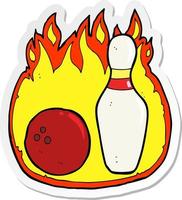 sticker van een tien-pins bowling cartoon symbool met vuur vector