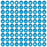 100 dieren iconen set blauw vector