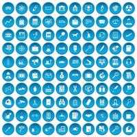 100 vergrootglas iconen set blauw vector