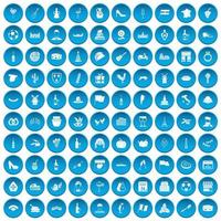 100 wijn iconen set blauw vector