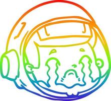 regenbooggradiënt lijntekening cartoon astronaut gezicht huilen vector