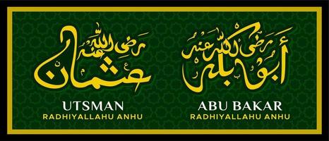 traditionele arabische kalligrafie abu bakar en utsman bin affan vrienden van de profeet mohammed vector ontwerp
