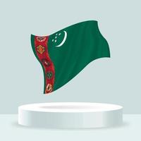 Turkmenistaanse vlag. 3D-weergave van de vlag weergegeven op de stand. wapperende vlag in moderne pastelkleuren. markeer tekenen, arcering en kleur op afzonderlijke lagen, netjes in groepen voor eenvoudige bewerking. vector