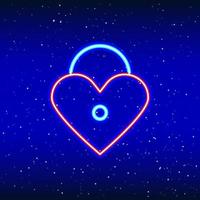 neon hart slot. verlichte planeet neon teken. retro rood neon hart teken. romantisch ontwerp voor gelukkige valentijnsdag. reclame voor nachtlampjes. vector-industrie. vector