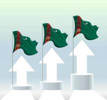 Turkmenistaanse vlag. het land zit in een stijgende lijn. wapperende vlaggenmast in moderne pastelkleuren. vlagtekening, arcering voor eenvoudige bewerking. sjabloonontwerp voor spandoek. vector