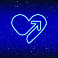 neonpijl die hart binnengaat. verlichte planeet neon teken. retro rood neon hart teken. romantisch ontwerp voor gelukkige valentijnsdag. reclame voor nachtlampjes. vector-industrie. vector