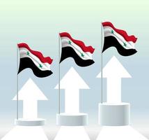 syrische vlag. het land zit in een stijgende lijn. wapperende vlaggenmast in moderne pastelkleuren. vlagtekening, arcering voor eenvoudige bewerking. sjabloonontwerp voor spandoek. vector