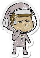 verontruste sticker van een cartoon gestresste astronaut vector