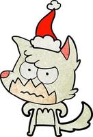 getextureerde cartoon van een geïrriteerde vos met een kerstmuts vector