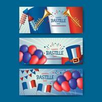 frankrijk bastille-dag met hoed, ballonnen en feestelijke bannercollectie vector