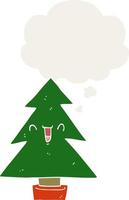 cartoon kerstboom en gedachte bel in retro stijl vector