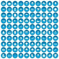 100 wolken iconen set blauw vector