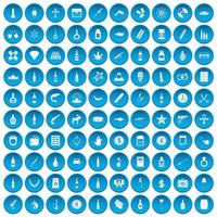 100 smokkel goederen iconen set blauw vector