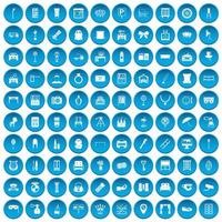 100 spiegelpictogrammen blauw ingesteld vector