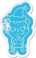 vreedzame cartoon verontruste sticker van een beer met een kerstmuts vector
