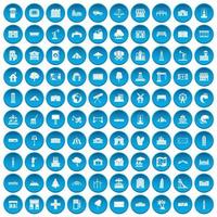 100 landschapselement iconen set blauw vector