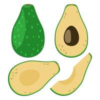 avocado set - heel, half en in plakjes gesneden fruit vector