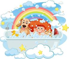 kinderen spelen bubbels in badkuip vector