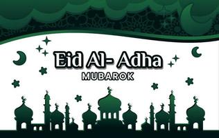 eid al-adha banner vectorontwerp met een islamitische groene achtergrond en een creatief en eenvoudig moskeemotief vector