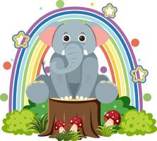 schattige olifant op stronk in platte cartoonstijl vector