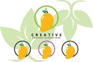 vectorillustratie van mango-logo, vers fruit, geteeld in de tuin, sinaasappel is zoet en vers vector
