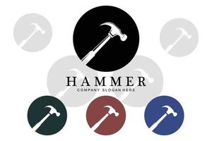 hamer, bouwconstructiehulpmiddelen en rechter logo vectorpictogram, vintage retro ontwerpillustratie vector