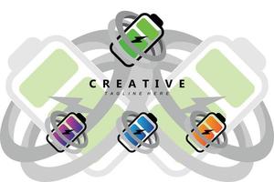 batterij logo decorontwerp bundel, opladen illustratie, product merk vector icon