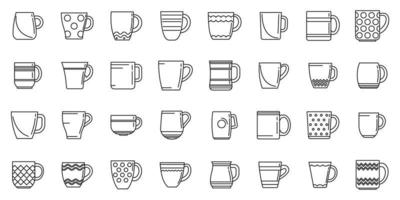 mok pictogrammen instellen overzicht vector. koffiekop vector