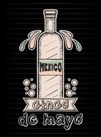schets van een tequilafles met ornamenten vintage cinco de mayo vector