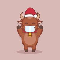 kerstmis en gelukkig nieuwjaar stier met gezichtsmasker vector