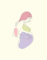 met de hand getekende zwangere vrouw met één doorlopende kunstillustratie met één lijn vector