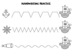 traceerlijnen voor kinderen. piraten elementen. Schrijf oefening. vector