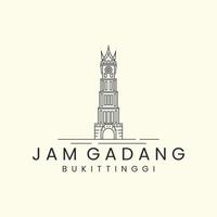 jam gadang met lineaire stijl logo pictogram sjabloonontwerp. landmark, toren, klok, bukit tinggi, indonesië, sumatera barat vectorillustratie vector