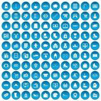 100 winterwinkelpictogrammen blauw ingesteld vector