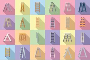 stap ladder pictogrammen instellen platte vector. huis metaal vector
