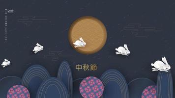medio herfst festival. springende hazen. chuseok, chinese vertaling halverwege de herfst. vector banner, achtergrond en poster