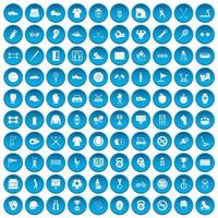 100 sportuitrusting iconen set blauw vector