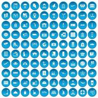 100 bagage iconen set blauw vector
