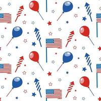4 juli naadloos patroon met feestelijke attributen. Amerikaanse onafhankelijkheidsdag. vectorbehang. vector